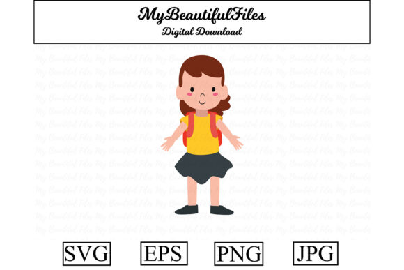 School Girl with Bag Kawaii Clipart: Graphics & Illustrations