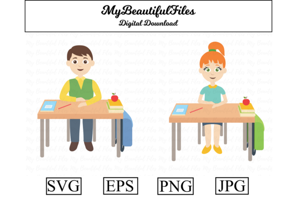 School Kids Desk Illustration: Graphics & Art