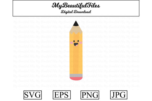 School Pencil Kawaii Clipart: Graphics & Illustrations